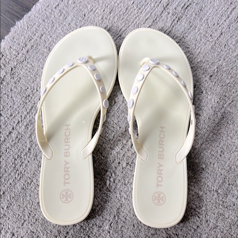 Tory Burch Cream Studded Jelly Sandals